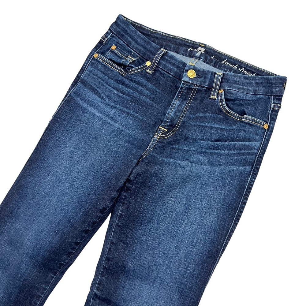 7 For All Mankind Karah Straight Leg Jeans Dark Wash Raw Hem 29 Womens Indigo